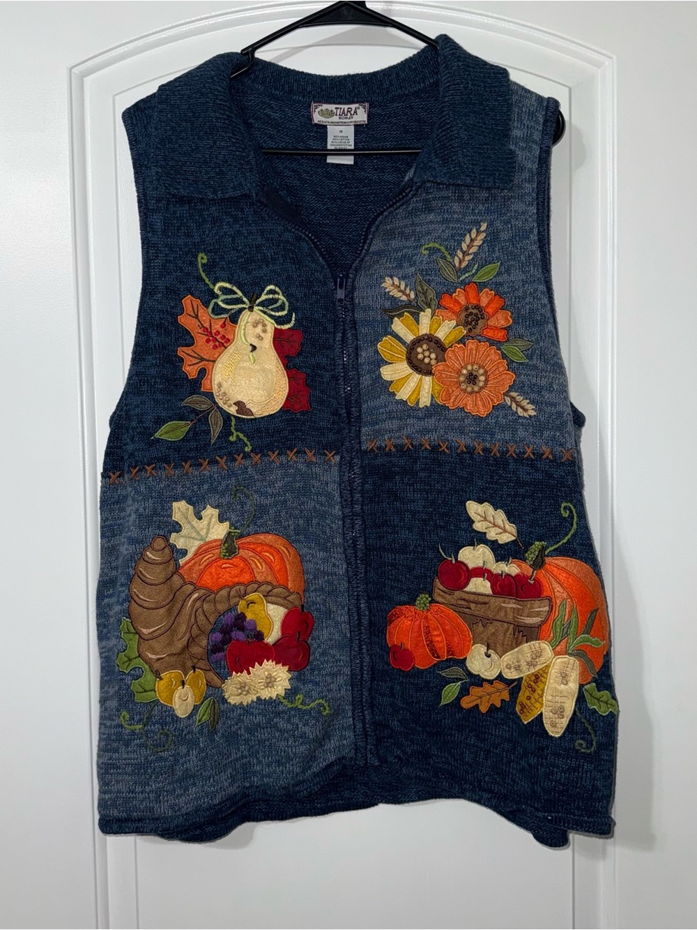 Vtg Tiara International Fall Sweater Vest Women’s Size 1X Full Zip Pumpkins
